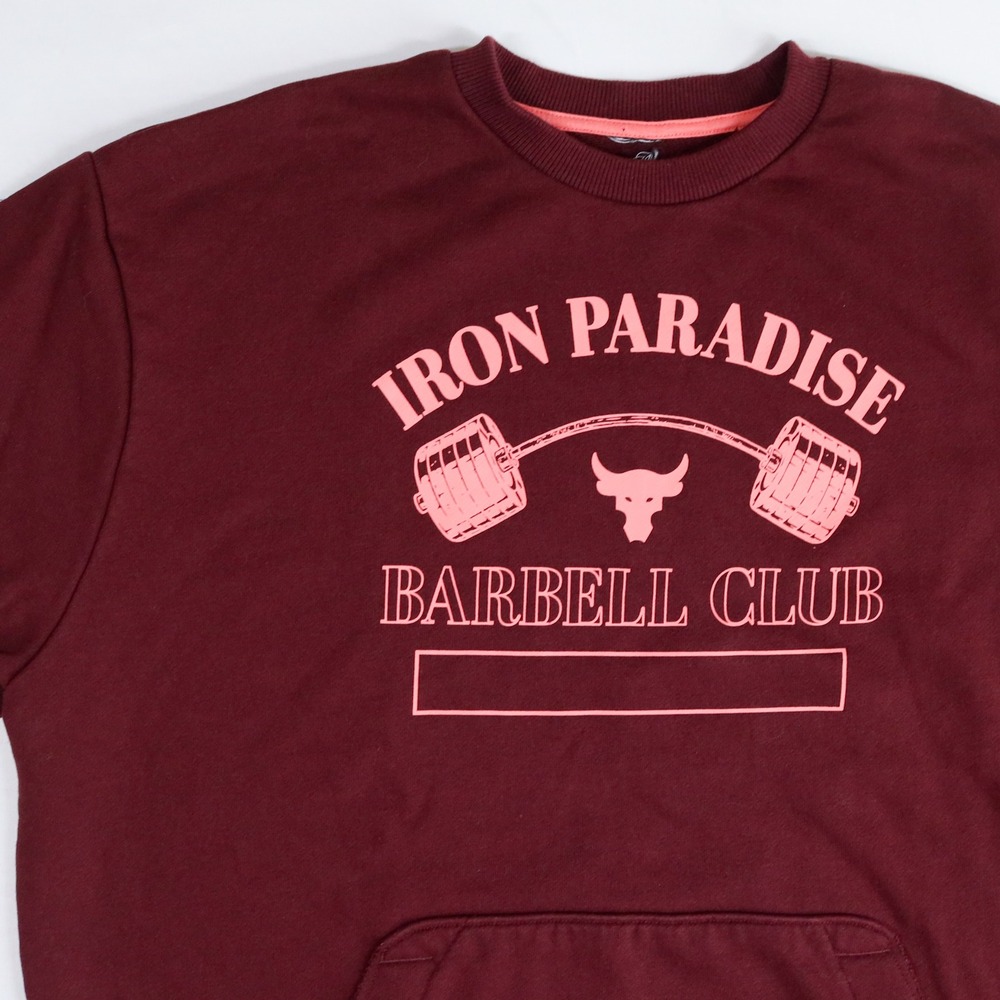 Under Armour Project Rock SS Sweatshirt Mens L Maroon Iron Paradise Barbell Club - Picture 4 of 11